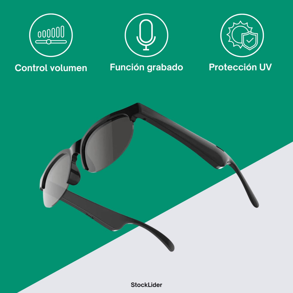 Gafas inteligentes Bluetooth con control táctil, asistente por voz y protección UV, Green Lyca GL70115