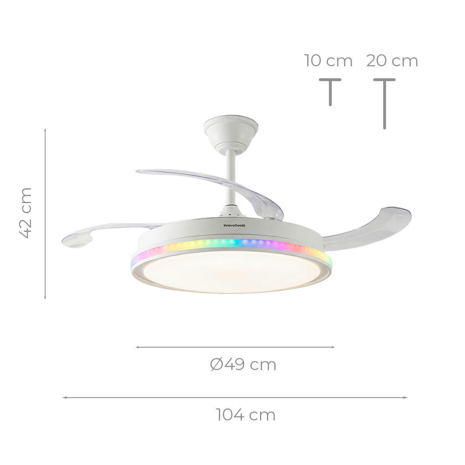Ventilador de Techo con Luz LED RGB, 4 Aspas Retráctiles y Mando a Distancia InnovaGoods