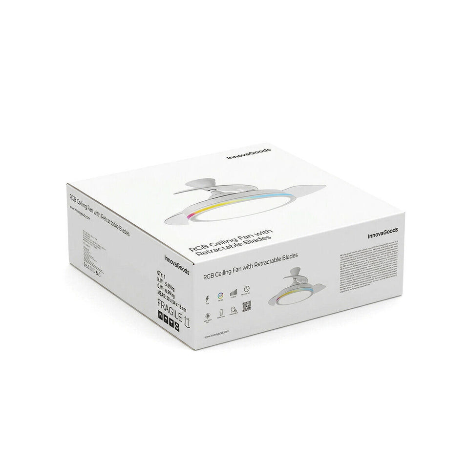 Ventilador de Techo con Luz LED RGB, 4 Aspas Retráctiles y Mando a Distancia InnovaGoods