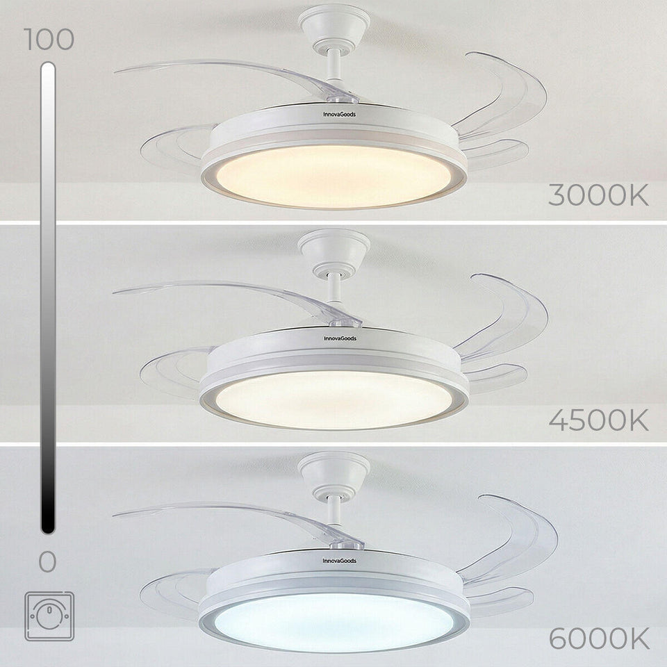 Ventilador de Techo con Luz LED RGB, 4 Aspas Retráctiles y Mando a Distancia InnovaGoods