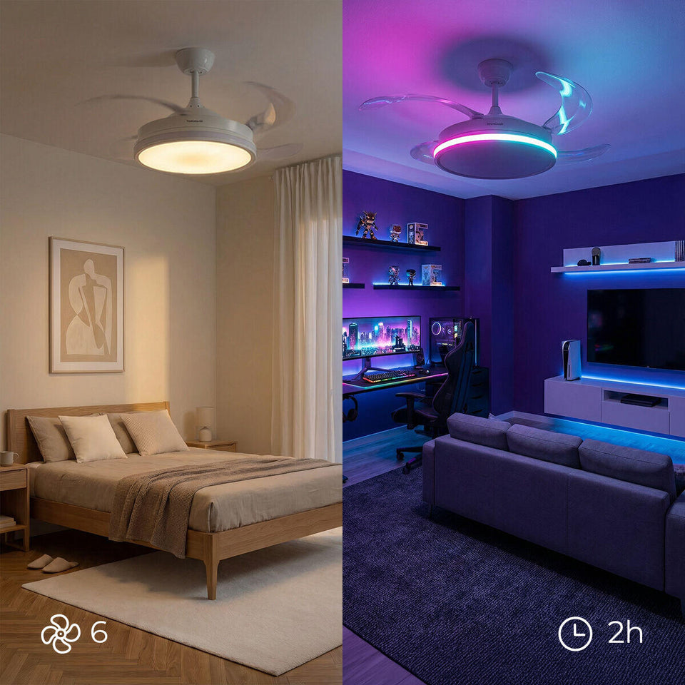 Ventilador de Techo con Luz LED RGB, 4 Aspas Retráctiles y Mando a Distancia InnovaGoods